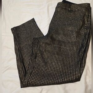 Lane Bryant Lurex Slim Ankle 4-Season Pants In Black & Gold Houndstooth Size 18